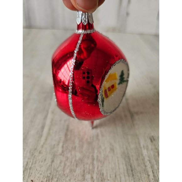 Radko country scene red indent reflector teardrop ornament vintage Xmas tree - Picture 5 of 8